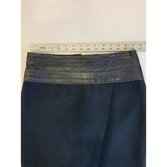 Saks Fifth Ave Black Mini Faux Leather Waist Band Faux Wrap Look Skirt Sz 4 NWT - Picture 9 of 10